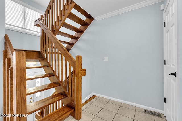 203 Muskflower Ct, Toms River, NJ 08753 - stairway featuring crown molding and tile patterned floors