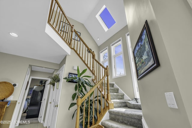 1030 Montauk Dr, Forked River, NJ 08731 - stairway with high vaulted ceiling and recessed lighting