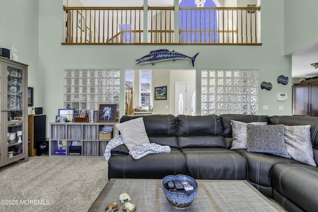 1030 Montauk Dr, Forked River, NJ 08731 - living room featuring a high ceiling and carpet