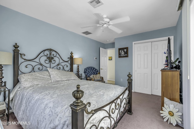 1030 Montauk Dr, Forked River, NJ 08731 - bedroom with carpet floors, a closet, and a ceiling fan