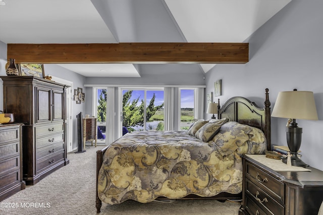 1030 Montauk Dr, Forked River, NJ 08731 - bedroom with access to exterior, light carpet, and vaulted ceiling