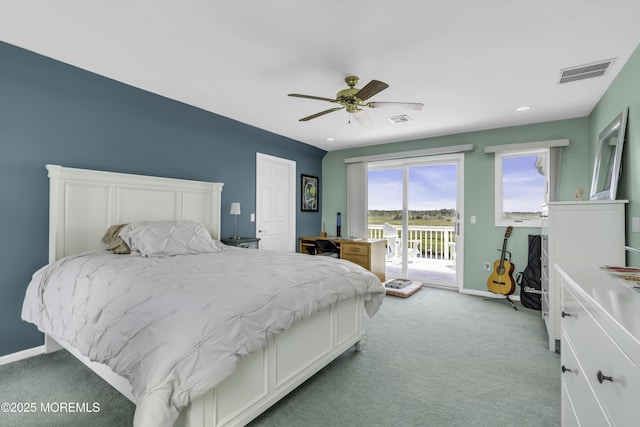 1030 Montauk Dr, Forked River, NJ 08731 - bedroom with access to outside, light carpet, ceiling fan, and recessed lighting