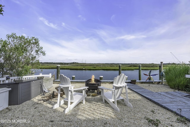 1030 Montauk Dr, Forked River, NJ 08731 - view of yard featuring an outdoor fire pit and a water view