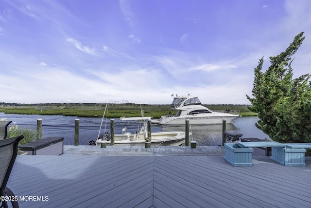 1030 Montauk Dr, Forked River, NJ 08731 - wooden deck with a water view and a boat dock