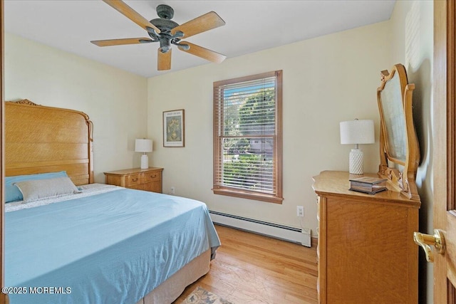 3100 Harrison St, Wall, NJ 07719 - bedroom featuring a baseboard heating unit, light wood-type flooring, and a ceiling fan