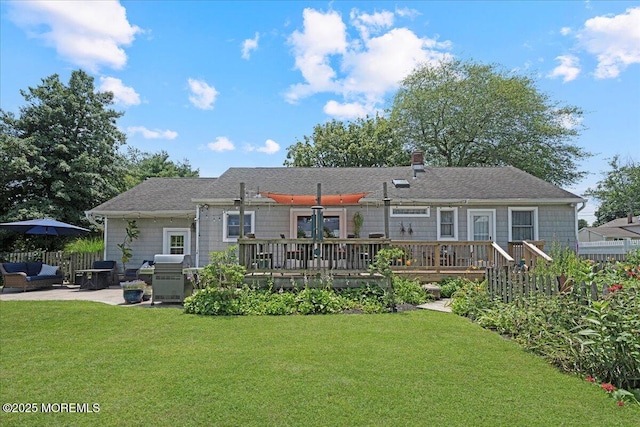 3100 Harrison St, Wall, NJ 07719 - back of house with a wooden deck, a patio area, a chimney, and an outdoor hangout area