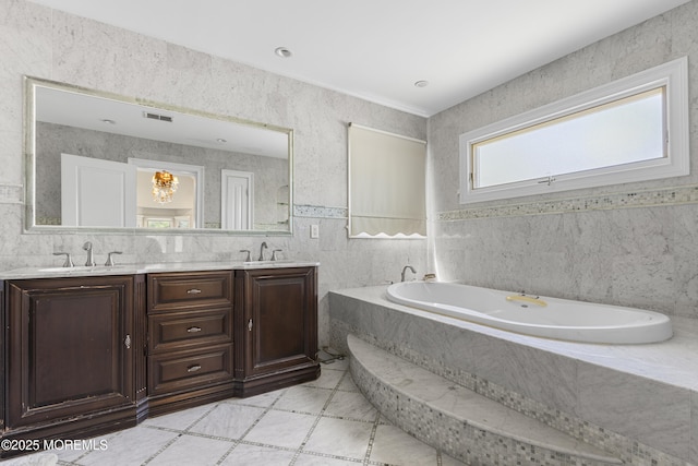 136 Sunset Rd, Lakewood, NJ 08701 - full bathroom featuring tile walls, double vanity, and a bath