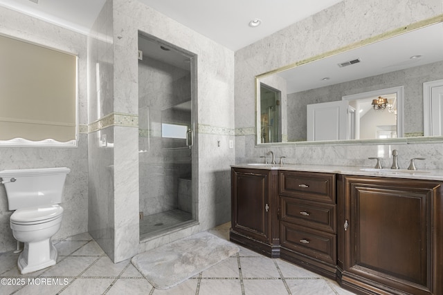 136 Sunset Rd, Lakewood, NJ 08701 - full bathroom featuring tile walls, double vanity, a stall shower, and tile patterned flooring