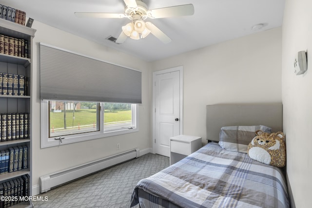 136 Sunset Rd, Lakewood, NJ 08701 - carpeted bedroom featuring a baseboard heating unit and ceiling fan