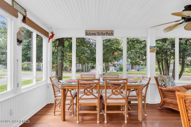 1 Cedar Ave, Rumson, NJ 07760 - sunroom with ceiling fan, outdoor dining area, and wood finished floors