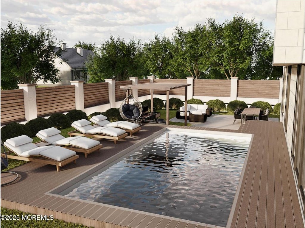 197 Delaware Ave, Oakhurst, NJ 07755 - view of swimming pool with an outdoor hangout area, a deck, and a pergola