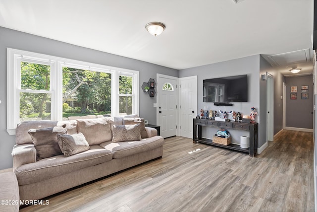 482 Radovan Ave, Bayville, NJ 08721 - living room featuring attic access and wood finished floors