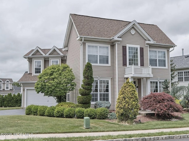 8 Isabel Ct, Morganville, NJ 07751 - view of front of property with a shingled roof, a front yard, an attached garage, and driveway