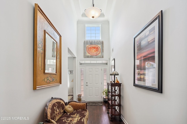16 Gladstone St, Forked River, NJ 08731 - entrance foyer with dark wood-style flooring, crown molding, and a towering ceiling