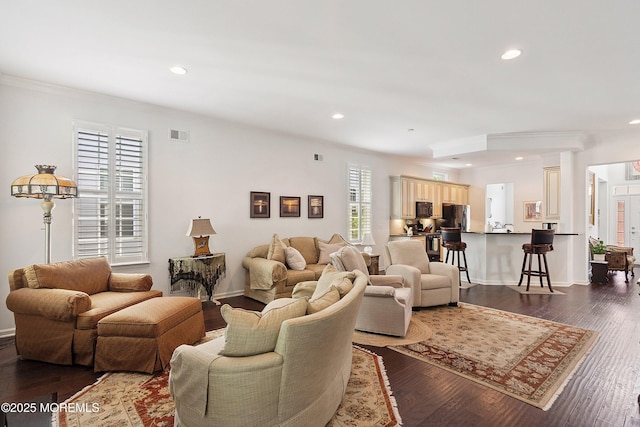 16 Gladstone St, Forked River, NJ 08731 - living area featuring crown molding, recessed lighting, and dark wood-type flooring