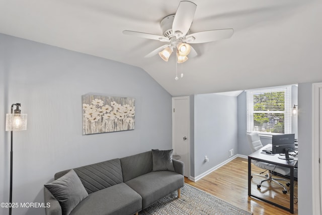 911 Beach Ave, Bradley Beach, NJ 07720 - office area featuring light wood finished floors, vaulted ceiling, and a ceiling fan