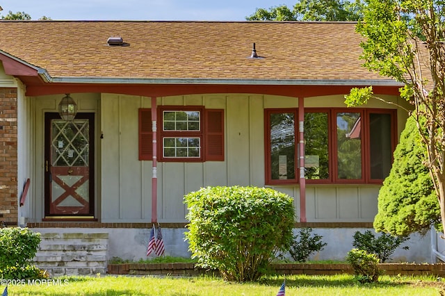 2238 Emerald Park Dr, Forked River, NJ 08731 - entrance to property with roof with shingles and board and batten siding