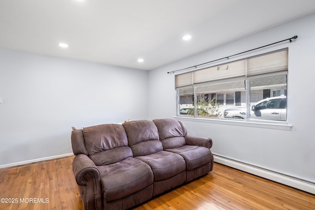 51 Berkshire Ct, Toms River, NJ 08753 - living room featuring baseboard heating, wood finished floors, and recessed lighting