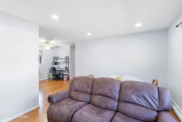51 Berkshire Ct, Toms River, NJ 08753 - living area featuring a baseboard heating unit, light wood finished floors, a desk, recessed lighting, and a ceiling fan
