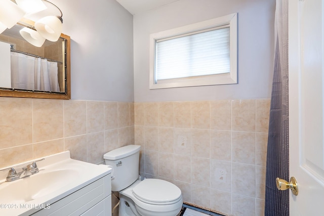 51 Berkshire Ct, Toms River, NJ 08753 - bathroom with vanity, tile walls, and curtained shower