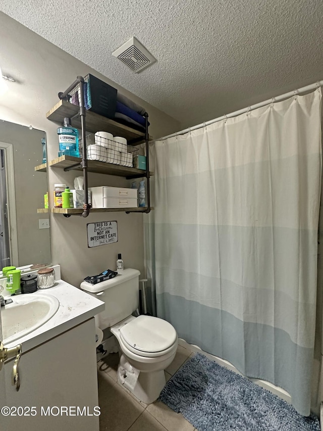 6 Madison Ct, Tinton Falls, NJ 07712 - full bathroom with vanity, a textured ceiling, tile patterned flooring, and a shower with shower curtain