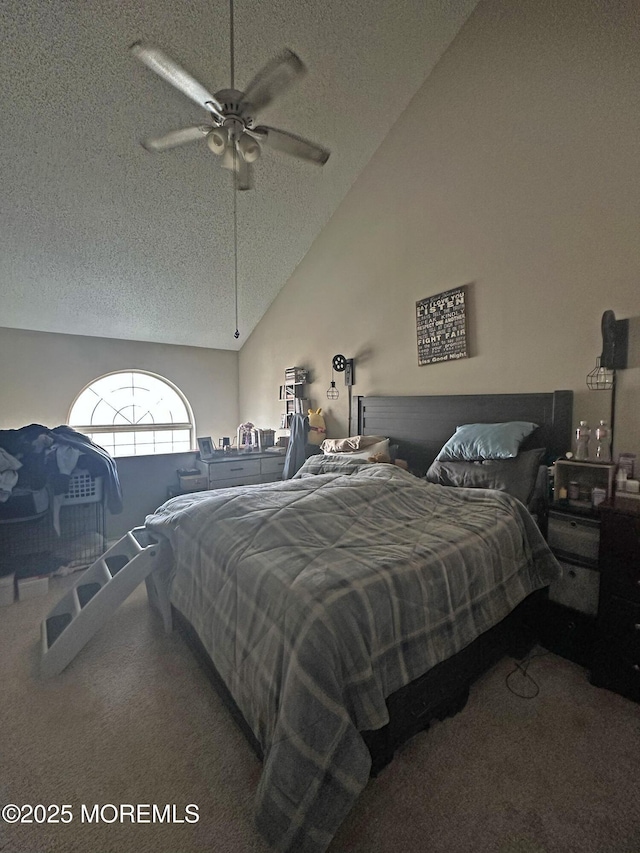 6 Madison Ct, Tinton Falls, NJ 07712 - bedroom with a textured ceiling, carpet, vaulted ceiling, and ceiling fan