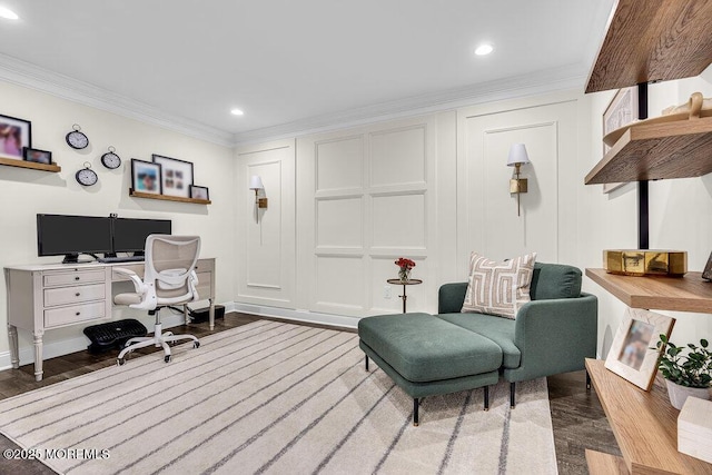 30 Malcolm Way, Lincroft, NJ 07738 - office area featuring wood finished floors, ornamental molding, and recessed lighting