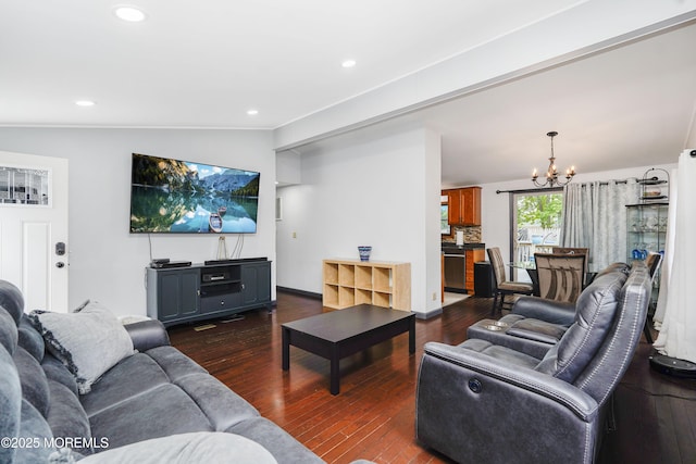 14 Cedar Ct, Manalapan, NJ 07726 - living area featuring a chandelier, dark wood finished floors, and recessed lighting