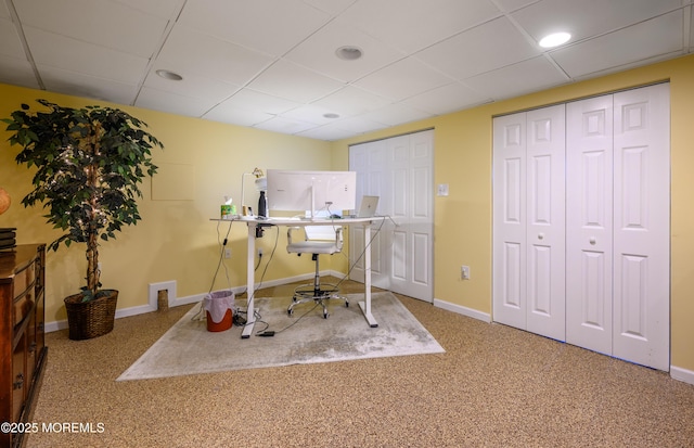 9 Partridge Ave, Freehold, NJ 07728 - carpeted home office featuring a drop ceiling and baseboards