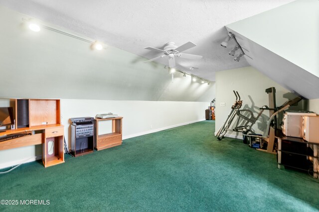 12 Liberty St, Old Bridge, NJ 08857 - additional living space with carpet flooring, vaulted ceiling, ceiling fan, and a textured ceiling