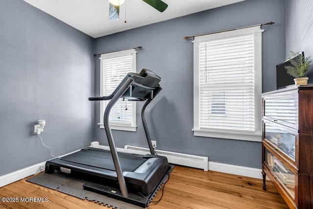 194 Washington St, Keyport, NJ 07735 - workout area with wood finished floors and ceiling fan
