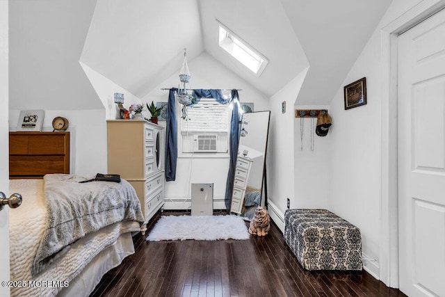 194 Washington St, Keyport, NJ 07735 - bedroom featuring a skylight, hardwood / wood-style flooring, lofted ceiling, cooling unit, and baseboard heating