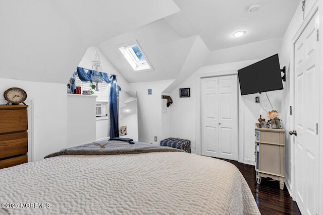 194 Washington St, Keyport, NJ 07735 - bedroom with a skylight, dark wood finished floors, vaulted ceiling, and a closet