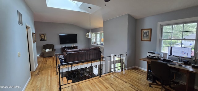 20 Woodridge Ave, Toms River, NJ 08755 - office with a skylight, wood finished floors, vaulted ceiling, and ceiling fan