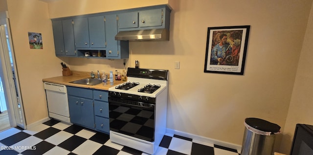 20 Woodridge Ave, Toms River, NJ 08755 - kitchen with white appliances, under cabinet range hood, light floors, and light countertops