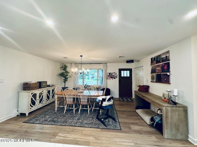 412 Steuben Ave, Forked River, NJ 08731 - dining space with a chandelier, wood finished floors, and recessed lighting