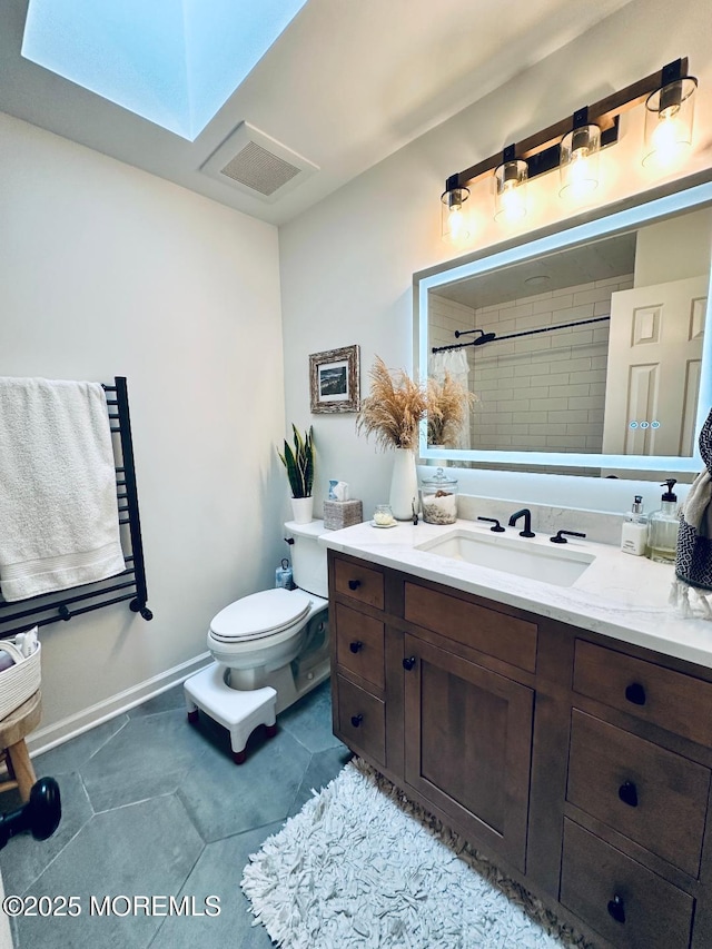 412 Steuben Ave, Forked River, NJ 08731 - full bathroom with vanity, tile patterned floors, tiled shower, and a towel warming rack