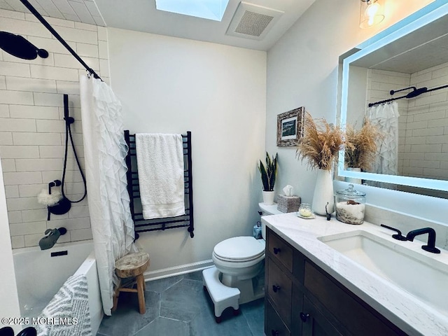 412 Steuben Ave, Forked River, NJ 08731 - bathroom featuring vanity, shower / tub combo with curtain, and a skylight