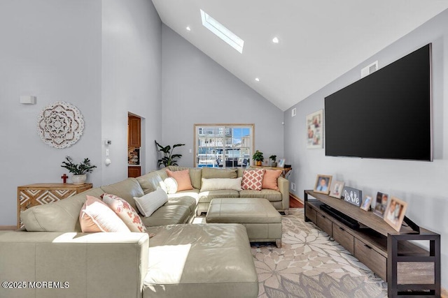 17 W Coral Dr, Brick, NJ 08723 - living room with high vaulted ceiling, a skylight, and recessed lighting