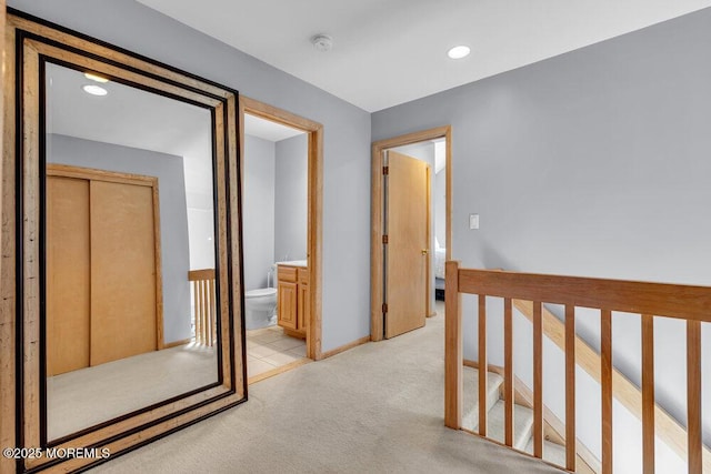 17 W Coral Dr, Brick, NJ 08723 - hall with light carpet, an upstairs landing, and recessed lighting