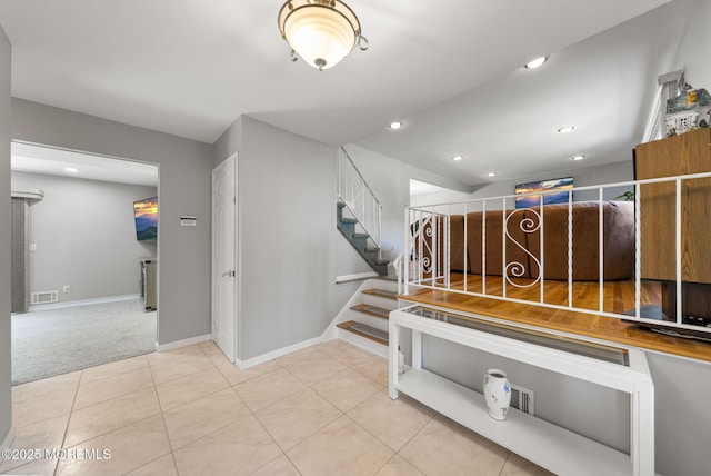 1 Spruce Way, Manalapan, NJ 07726 - stairway with recessed lighting, carpet, and tile patterned flooring