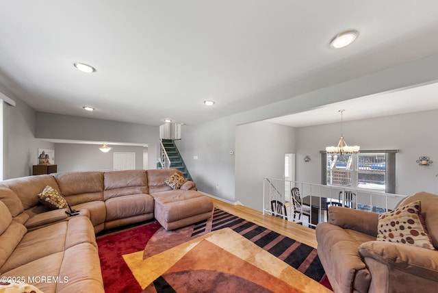 1 Spruce Way, Manalapan, NJ 07726 - living room featuring a chandelier and recessed lighting