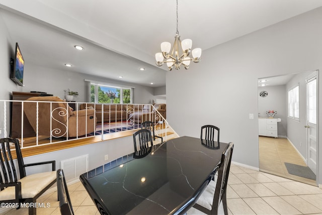 1 Spruce Way, Manalapan, NJ 07726 - dining space featuring tile patterned flooring, recessed lighting, and a chandelier