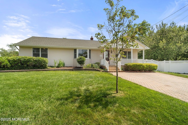 6 Frances Ct, Red Bank, NJ 07701 - ranch-style house featuring covered porch and a chimney