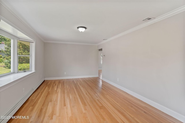6 Frances Ct, Red Bank, NJ 07701 - unfurnished room with baseboard heating, light wood-style flooring, and ornamental molding