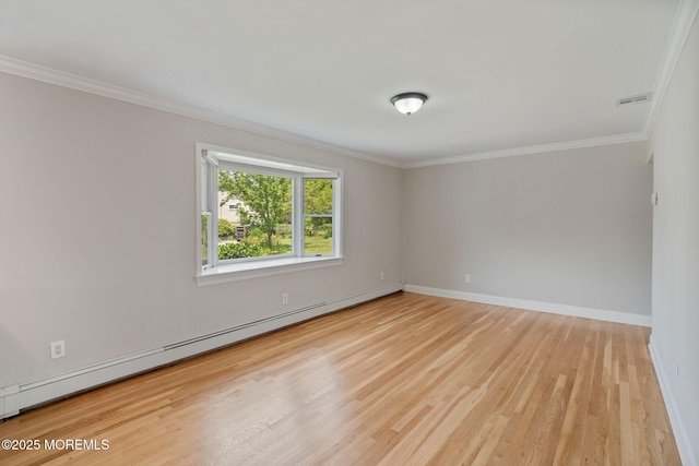 6 Frances Ct, Red Bank, NJ 07701 - empty room with a baseboard heating unit, light wood-type flooring, and ornamental molding