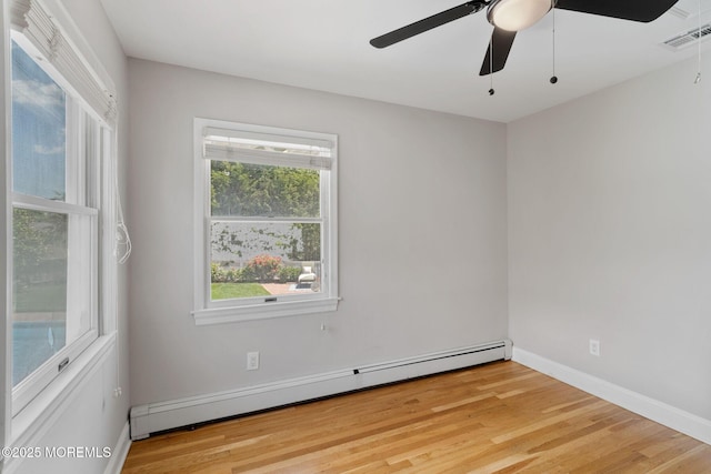 6 Frances Ct, Red Bank, NJ 07701 - unfurnished room featuring a baseboard heating unit, light wood-type flooring, and a ceiling fan
