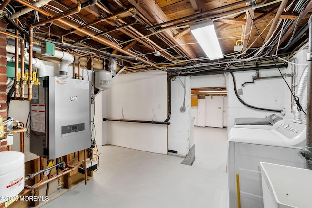 6 Frances Ct, Red Bank, NJ 07701 - unfinished basement with tankless water heater and washing machine and dryer