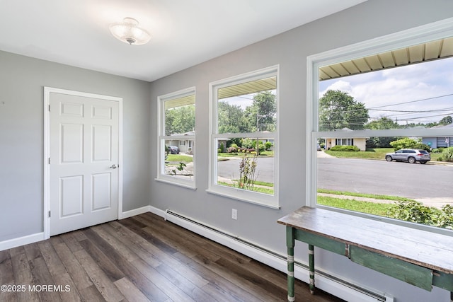 7 Bear Mountain Ct, Toms River, NJ 08753 - interior space with a baseboard heating unit and dark wood-style flooring