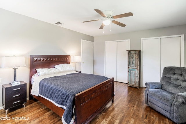 7 Bear Mountain Ct, Toms River, NJ 08753 - bedroom featuring dark wood finished floors, two closets, and ceiling fan